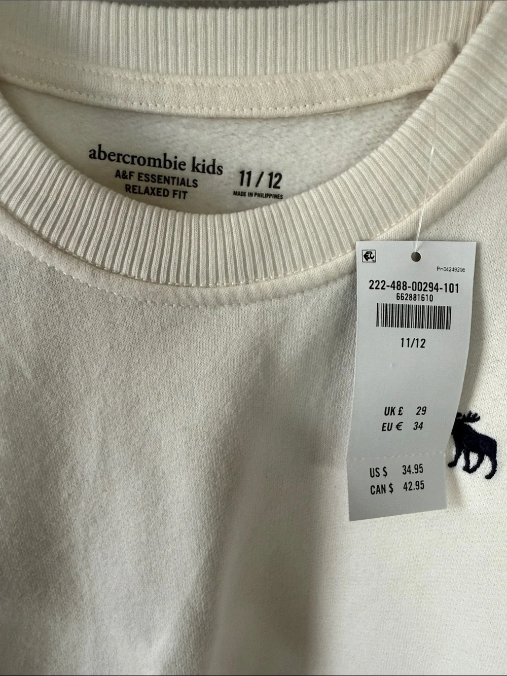 Abercrombie kids ivory Crewneck Sweater with Small Logo